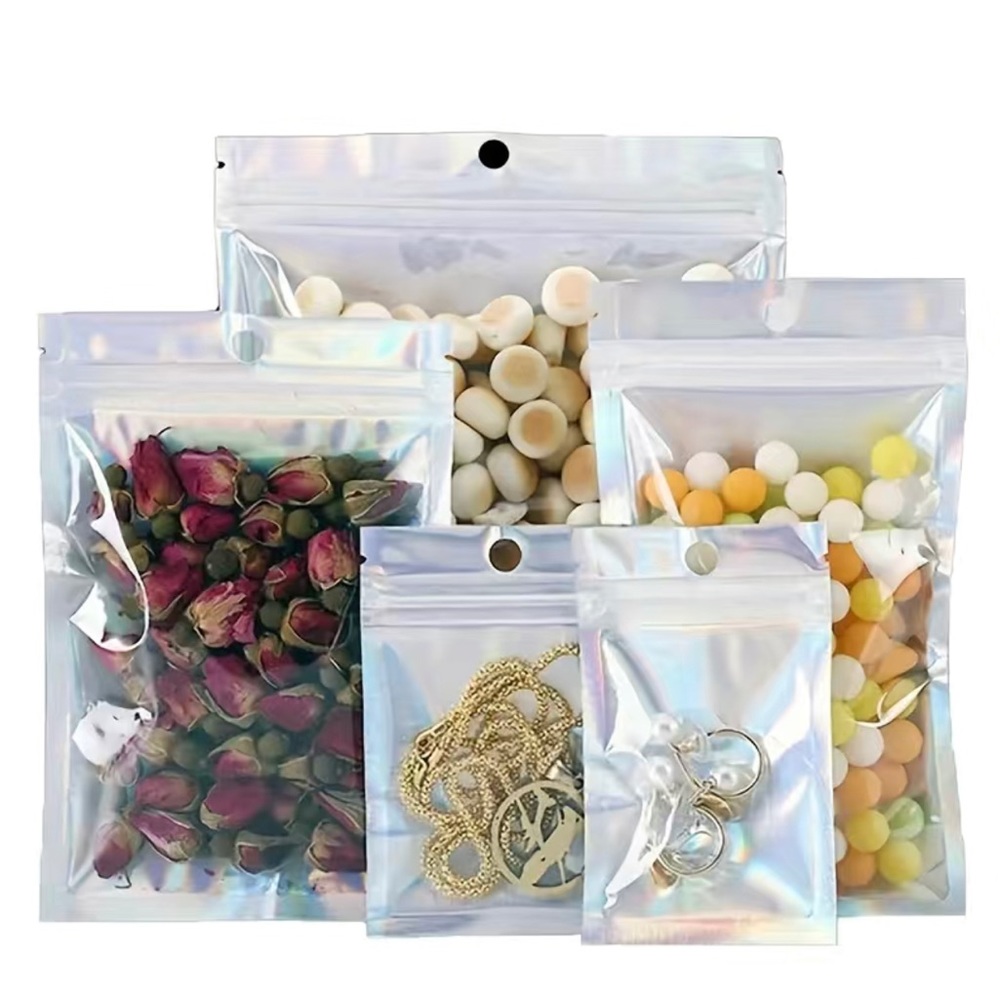 Bonus Pack Holographic sealed bags, variety sizes, Rainbow Pattern + stickers